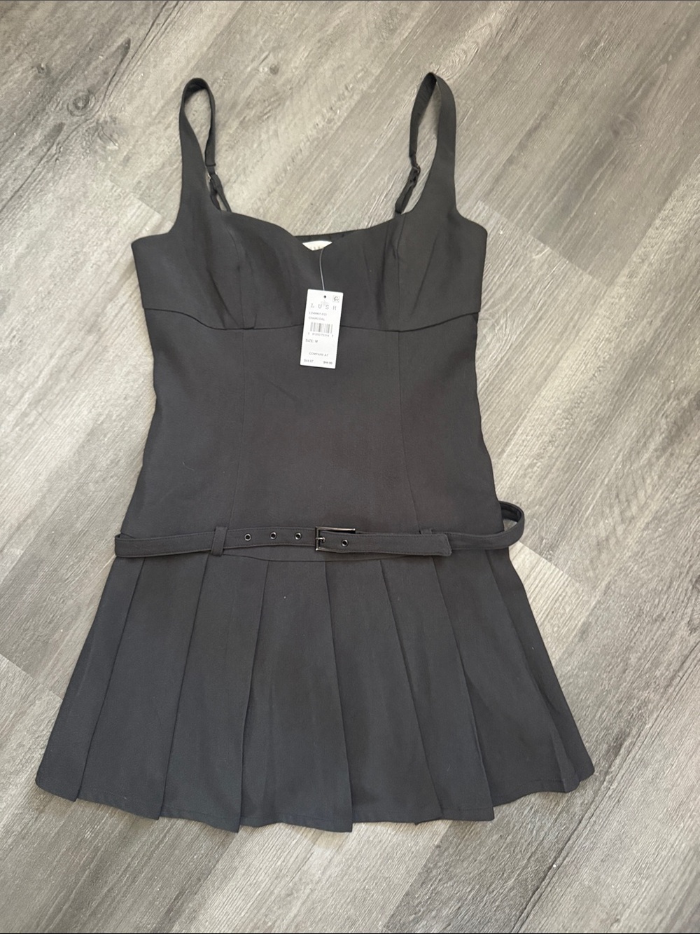 Lush Pleated Charcoal Gray Dress Size Medium - NWT